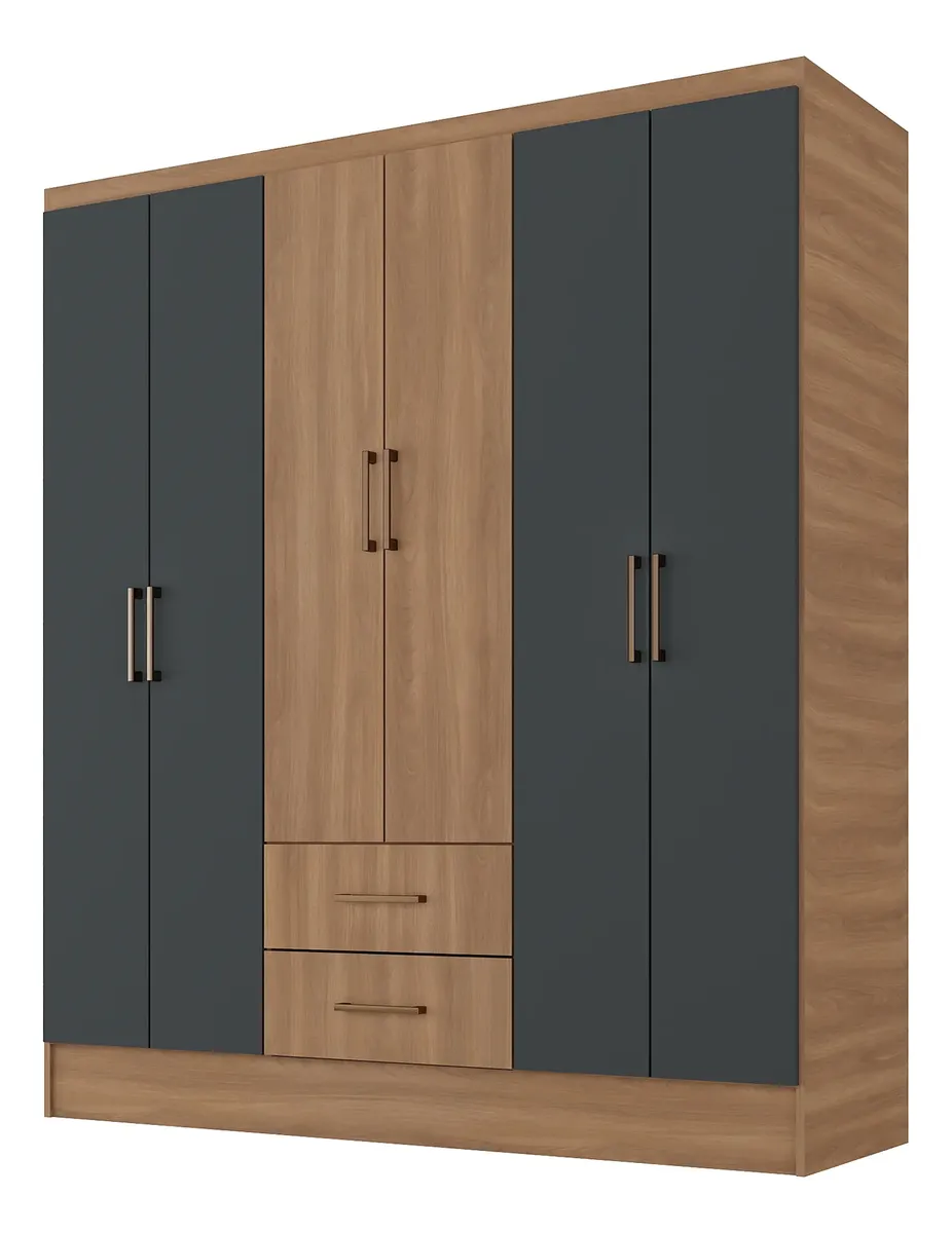 Guarda Roupa 6 Portas 2 Gavetas 9 Prateleiras E Cabideiro