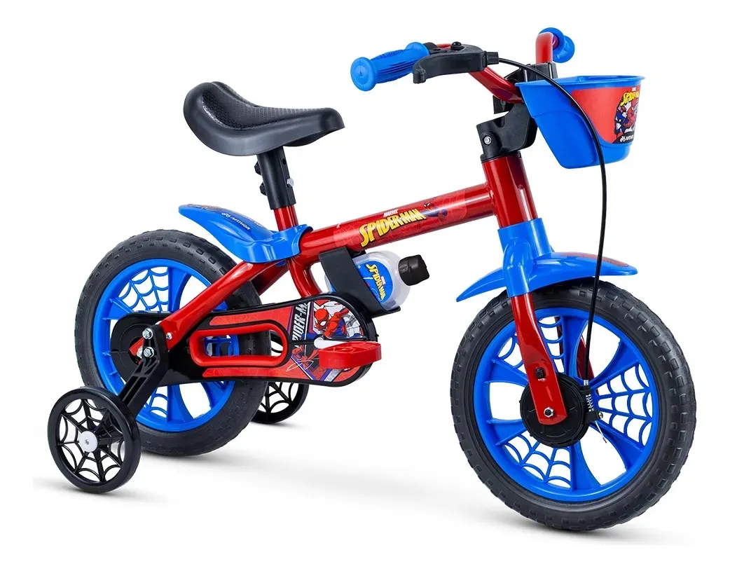 Bicicleta Infantil 2–5 Anos Nathor Homem-Aranha Aro 12 azul/vermelho com rodinhas
