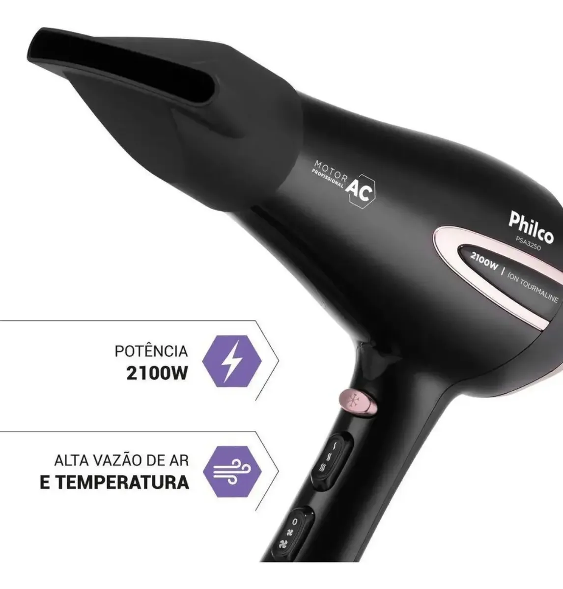 Secador De Cabelo Philco 2100w Íon Com Difusor