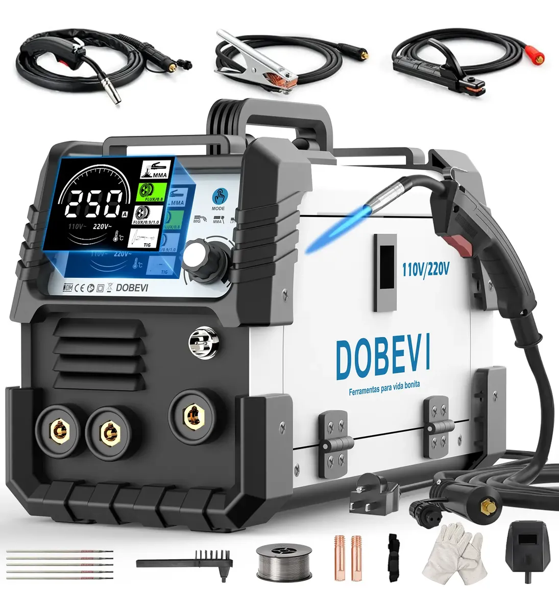 Máquina Solda Sem Gás Bivolt Mma+mig+tig 3 Em 1 C/lcd Dobevi