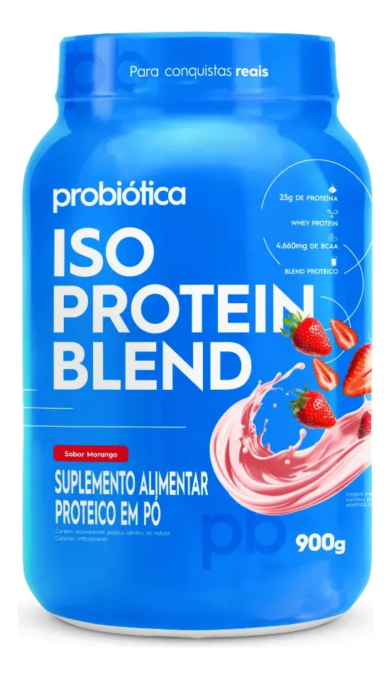 Whey Protein 900g Iso Blend Protein Probiótica Morango Blend de Proteínas
