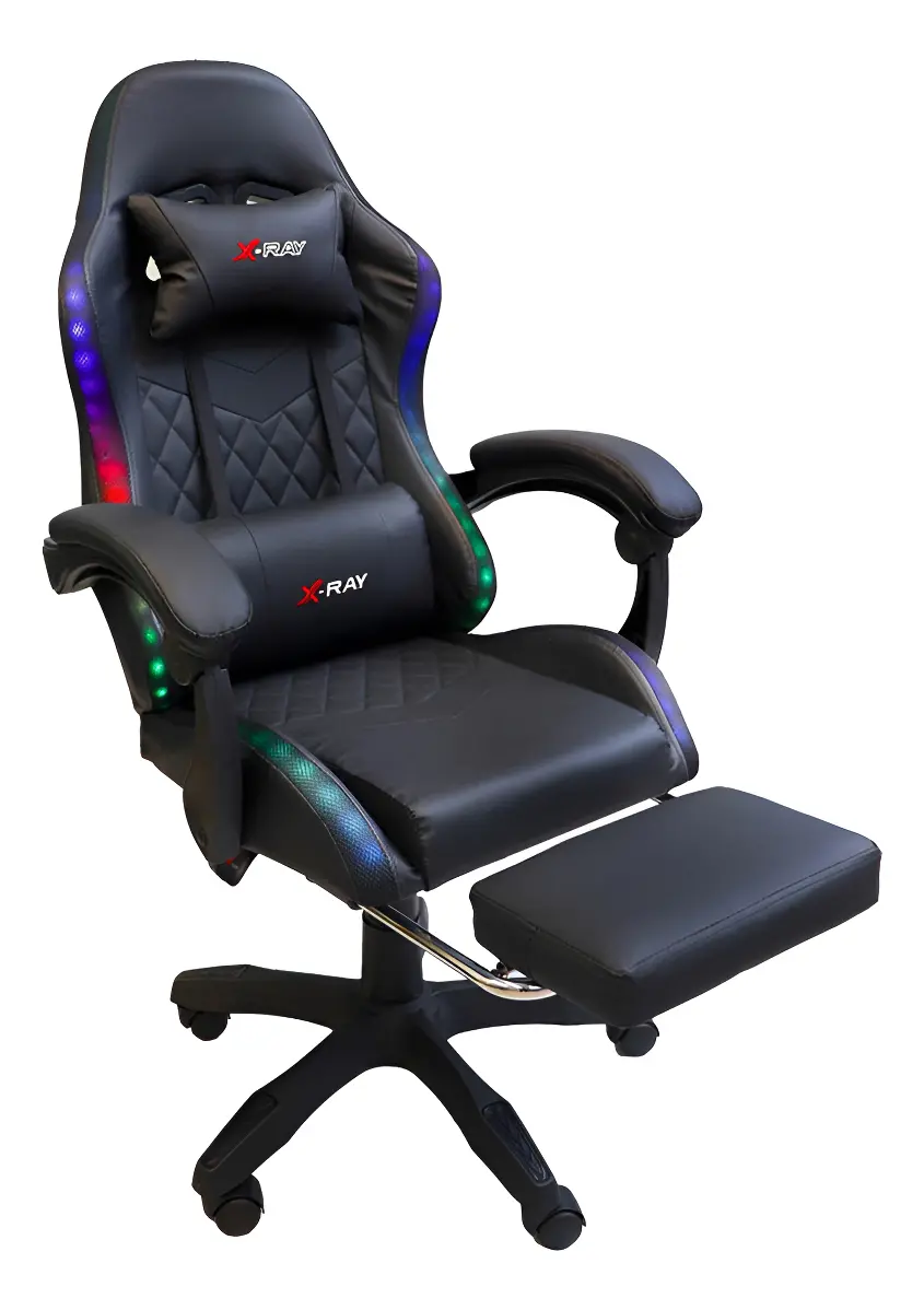 Cadeira Gamer X-ray Com Led Reclinável Ergonômica Cor Preta Material Do Estofamento Couro Sintético