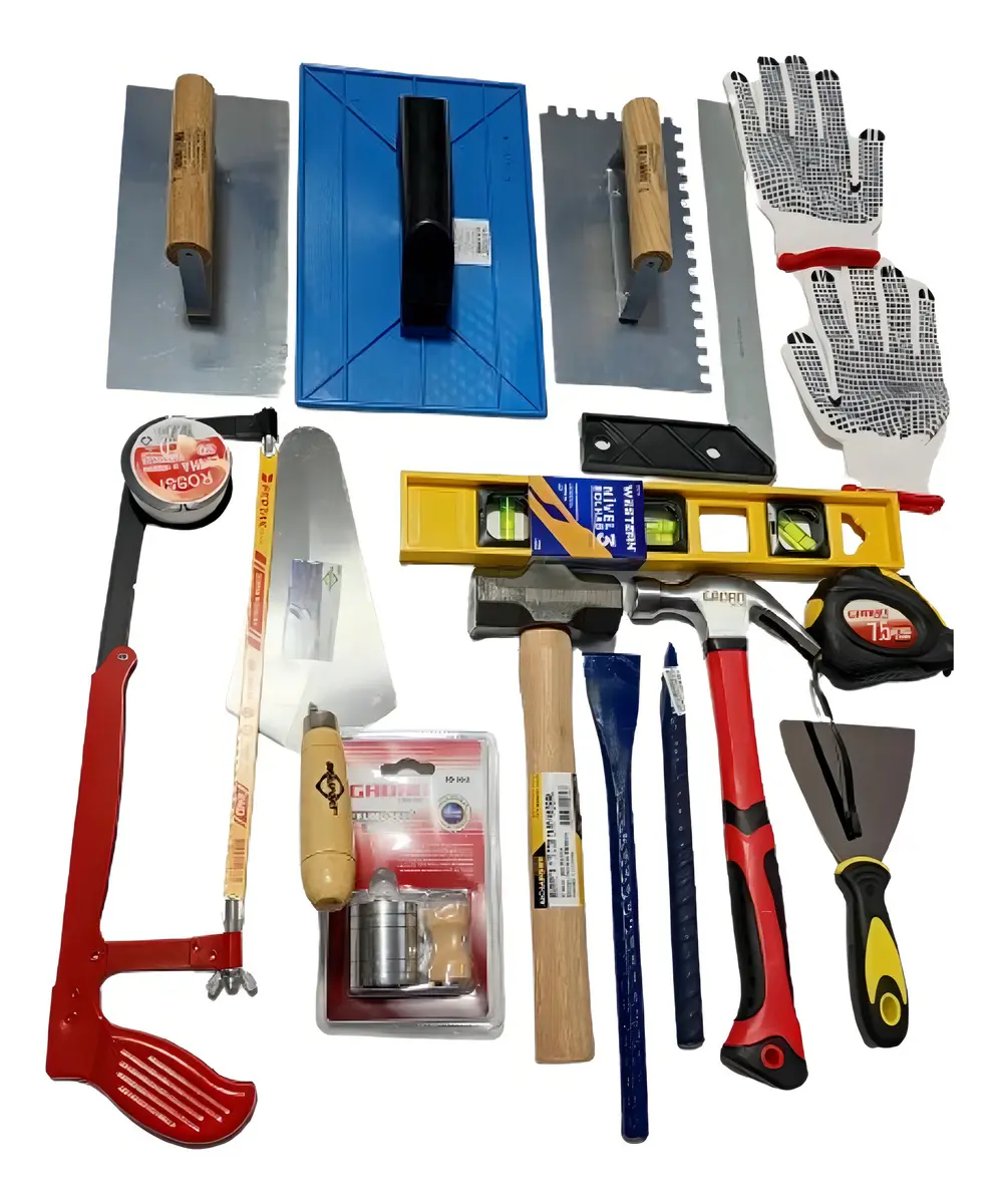 Kit Ferramenta Manuais Para Pedreiro 16 Itens Colher Martelo Cor Branco