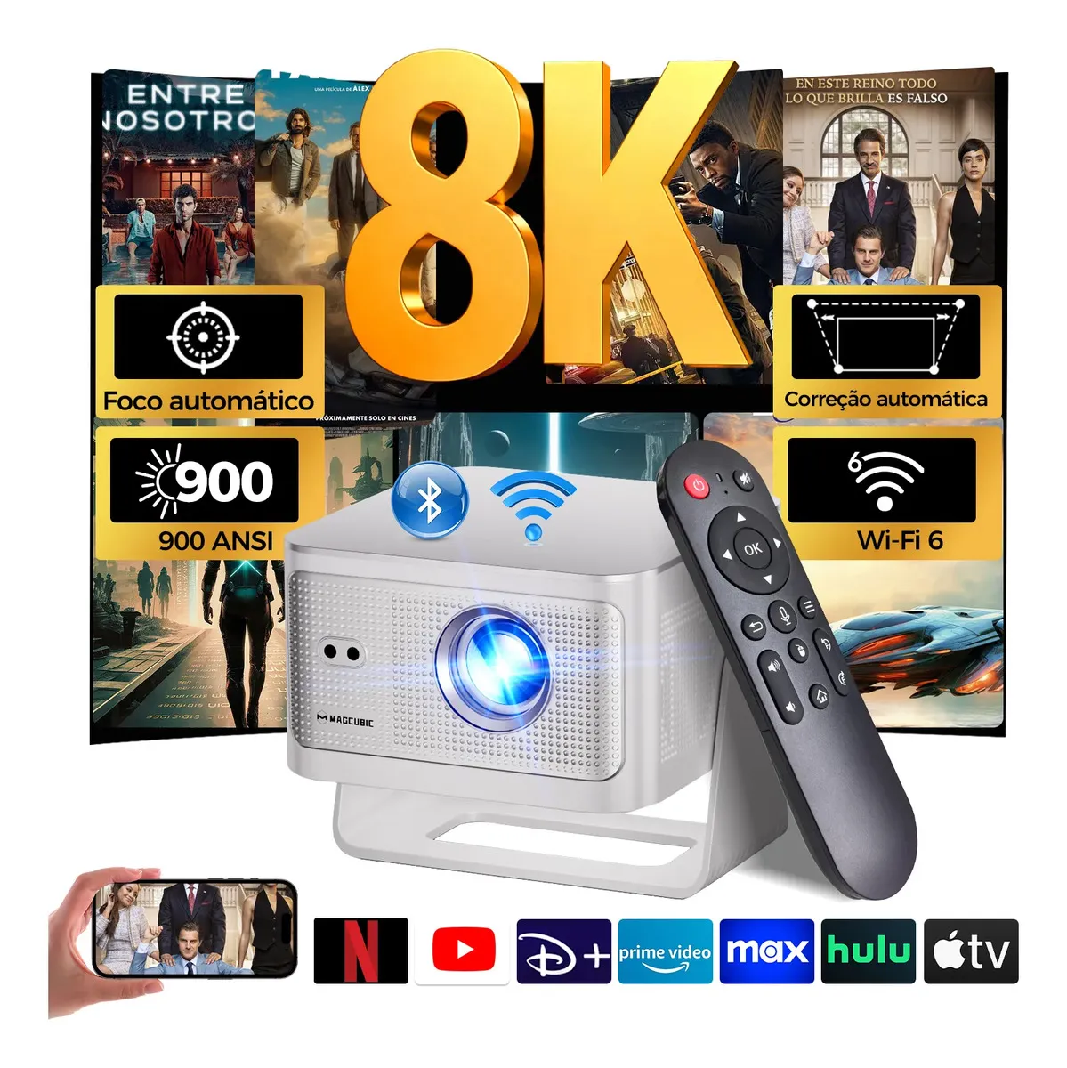 Magcubic HY350MAX Smart com Android, Wi-Fi e Bluetooth para Filmes em 8K