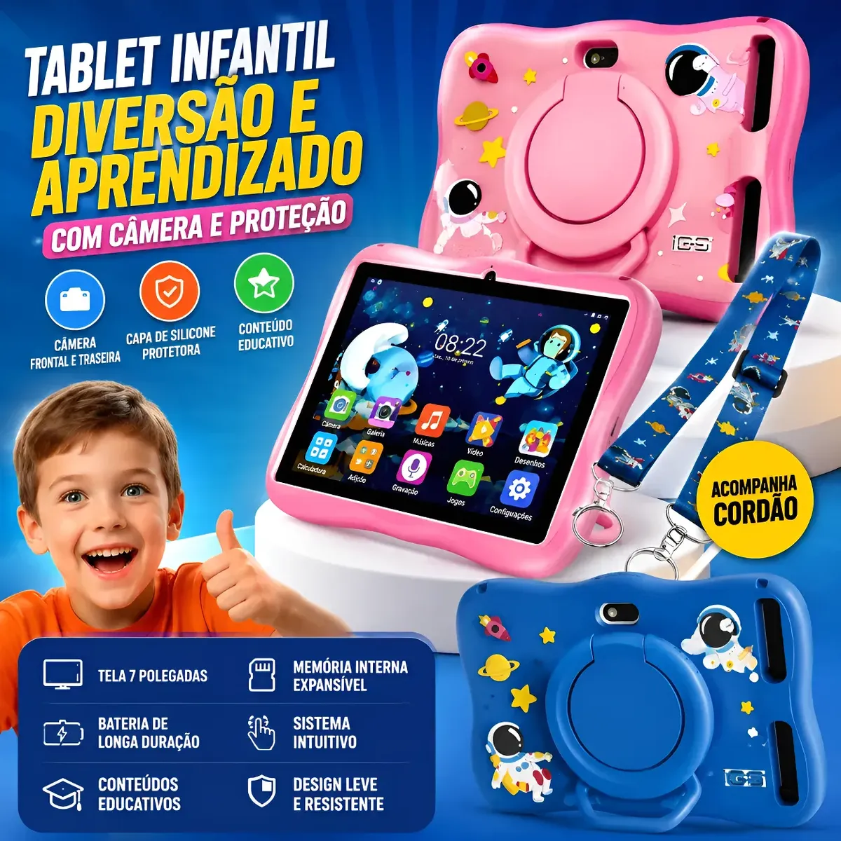 Tablet Infantil Kids Para Criança Com Youtube E Play Cor Ros