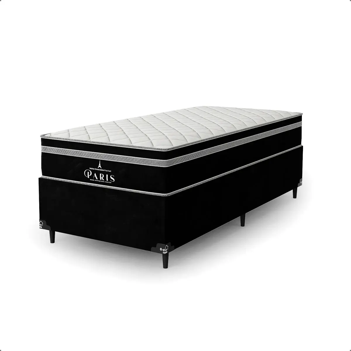 Cama Box Solteiro Preto + Colchão Paris Molas Preto Cor Suede Preto/preto