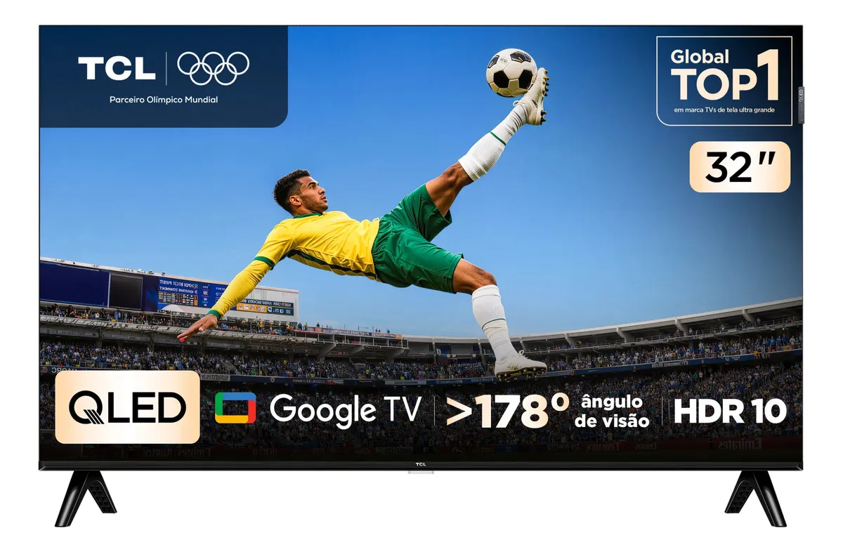 Smart TV TCL 32 Polegadas HD QLED S5K WiFi Bluetooth Google TV 2 HDMI HDR10 Dolby Audio 32S5K