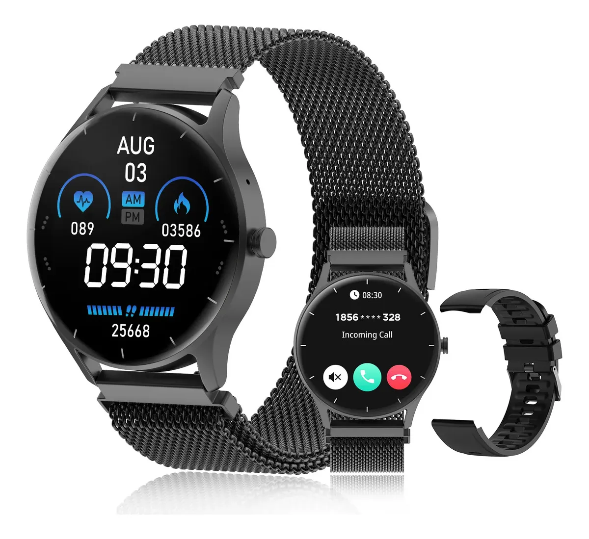 Relógio Masculino Smartwatch Peje Zw02 1.28 Ip68 Caixa Preto Pulseira Preto Bisel Preto Desenho da pulseira Mesh