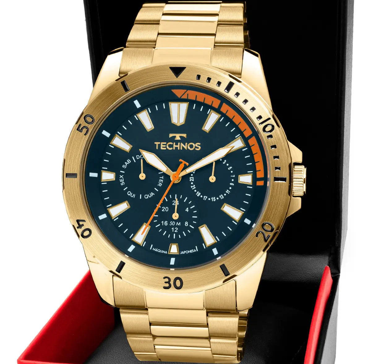Relógio Masculino Technos Militar Multifunção Em Aço Dourado 6p29amn/1a
