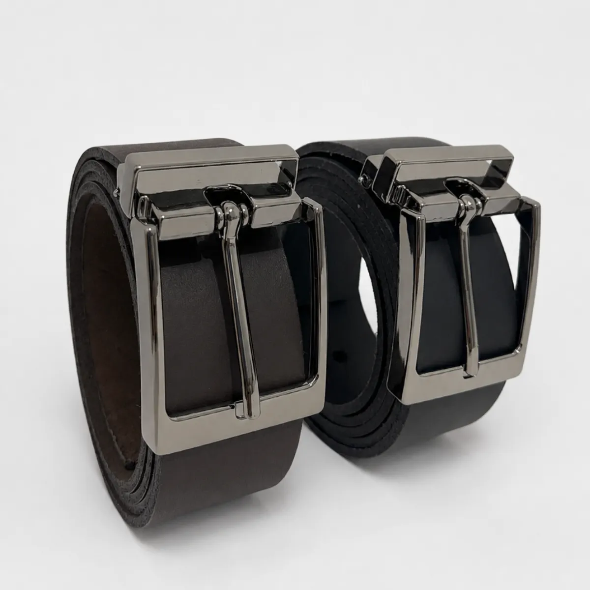Kit 2 Cintos Masculinos Couro Legítimo Preto Café Social