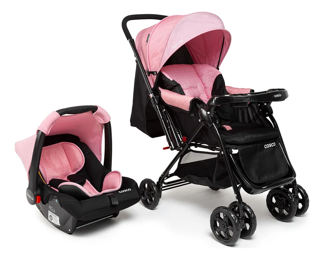 Carrinho de bebe Travel System Cosco Kids, Reverse, 0 a 15kg, Rosa Rajado