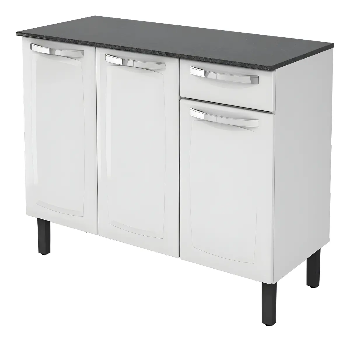 Balcão de Cozinha Itatiaia Aço 3 Portas 1 Gaveta Com Tampo de 105 CM Modelo Rose Branco Neve