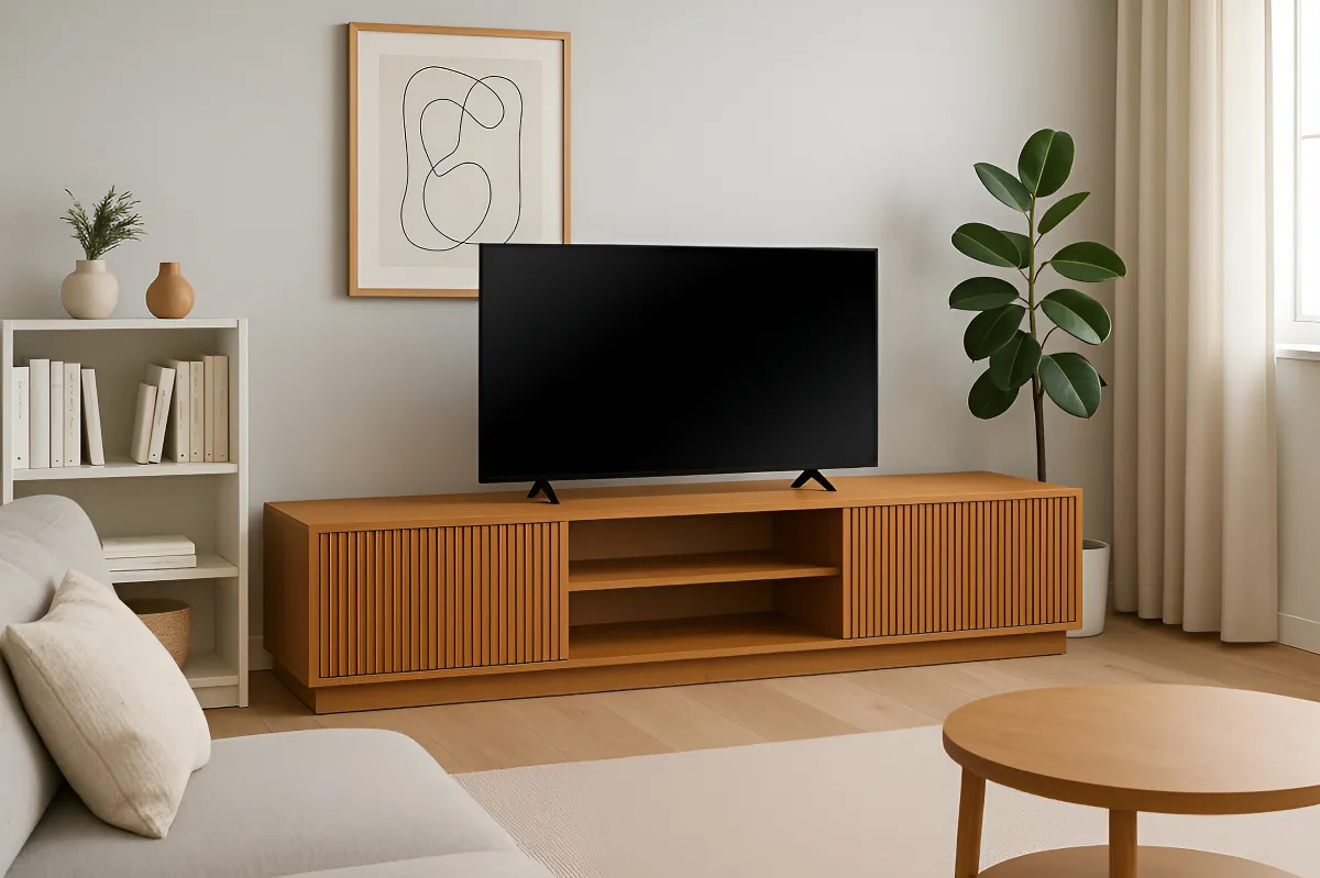 Rack Mavaular Valência MDF Natural 180cm Para TV Até 75'' 2 Portas Moderno