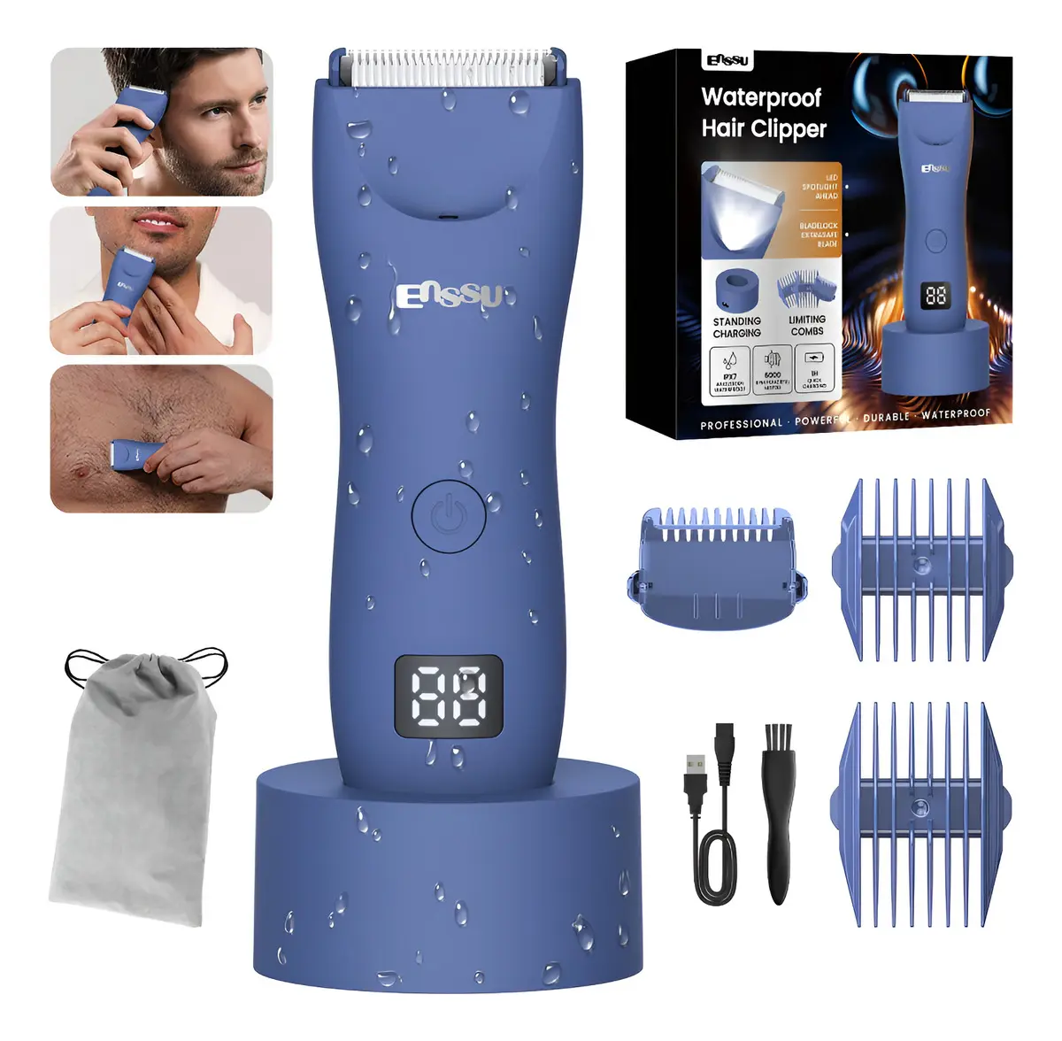 Enssu Aparador De Pelos Corporais Masculino Com Base Cor Azul